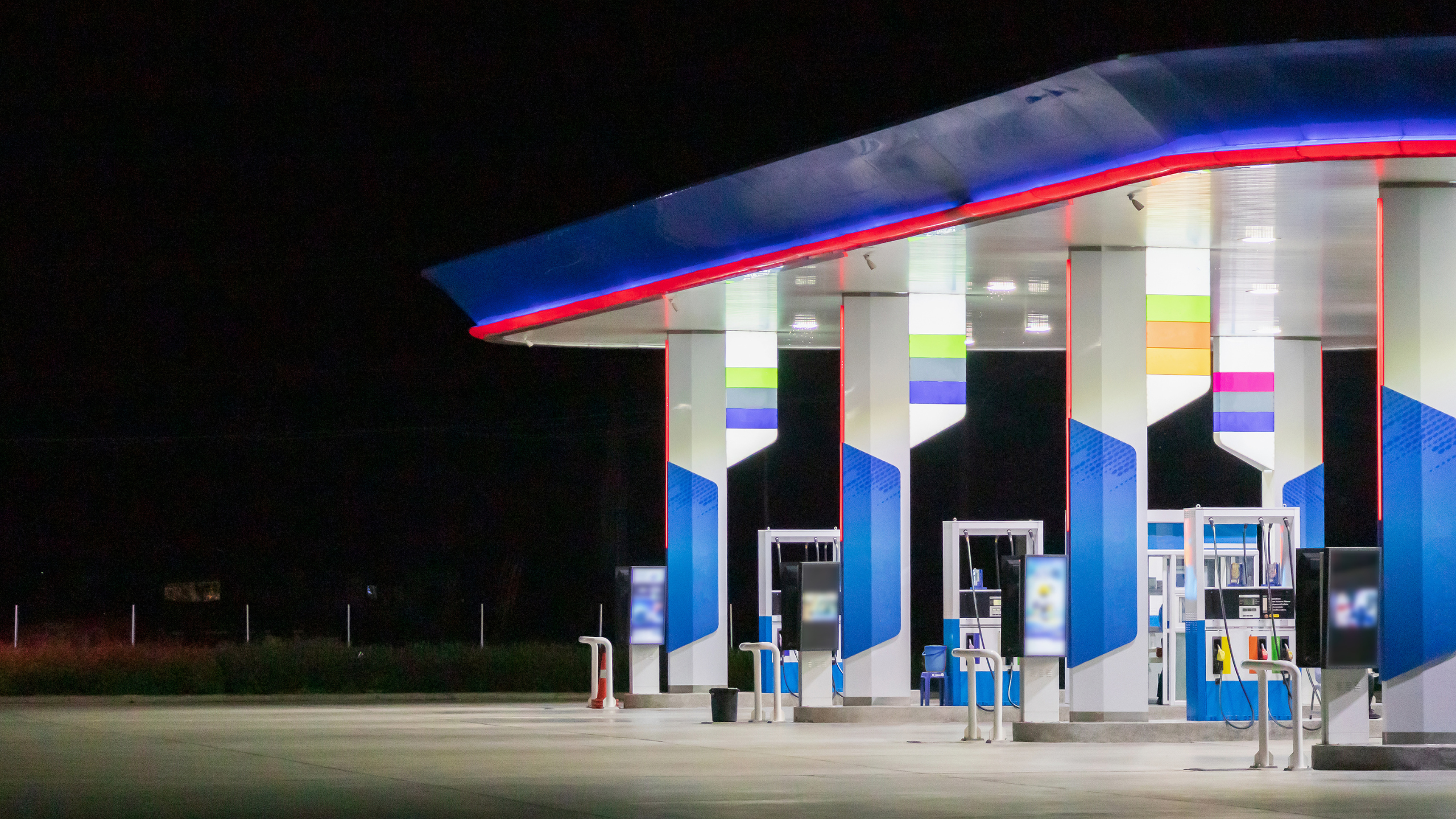 Petrol gas station at night